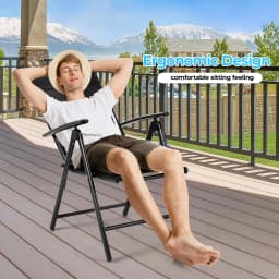 Aluminum Lounge Foldable Garden Chair Backrest w/ 7 Adjustable Settings, with Armrests, Weatherproof Outdoor Chairs Black,Gray