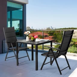 Aluminum Lounge Foldable Garden Chair Backrest w/ 7 Adjustable Settings, with Armrests, Weatherproof Outdoor Chairs Black,Gray