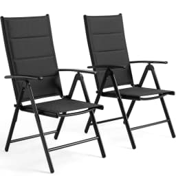 Aluminum Lounge Foldable Garden Chair Backrest w/ 7 Adjustable Settings, with Armrests, Weatherproof Outdoor Chairs Black,Gray