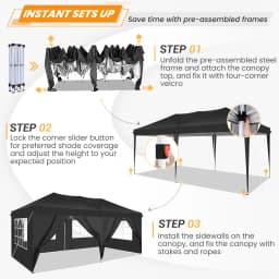 Folding Gazebo 3x6 Pop-Up Gazebo Waterproof Windproof Tent with 6 Sidewalls,3 Height Adjustable,UV Protection,Party Tent