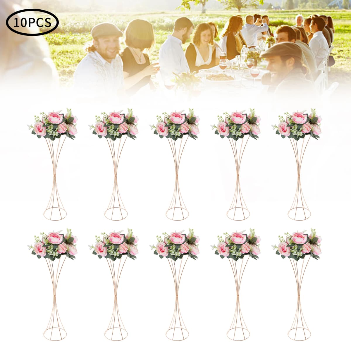 10pcs Golden Vase 80cm for Table Wedding, 31.5inch Metal Wedding Centerpieces Vase, Flower Road Lead Stand Stackable