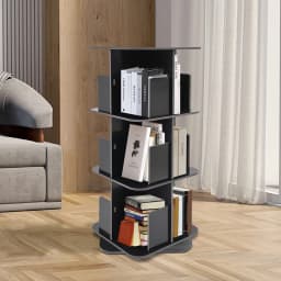 39*39*97 cm Rotating Bookshelf 3 Tier 360° Revolving Bookcase Corner PVC Wood Board Bookcase Stackable Bookshelf Organizer Black