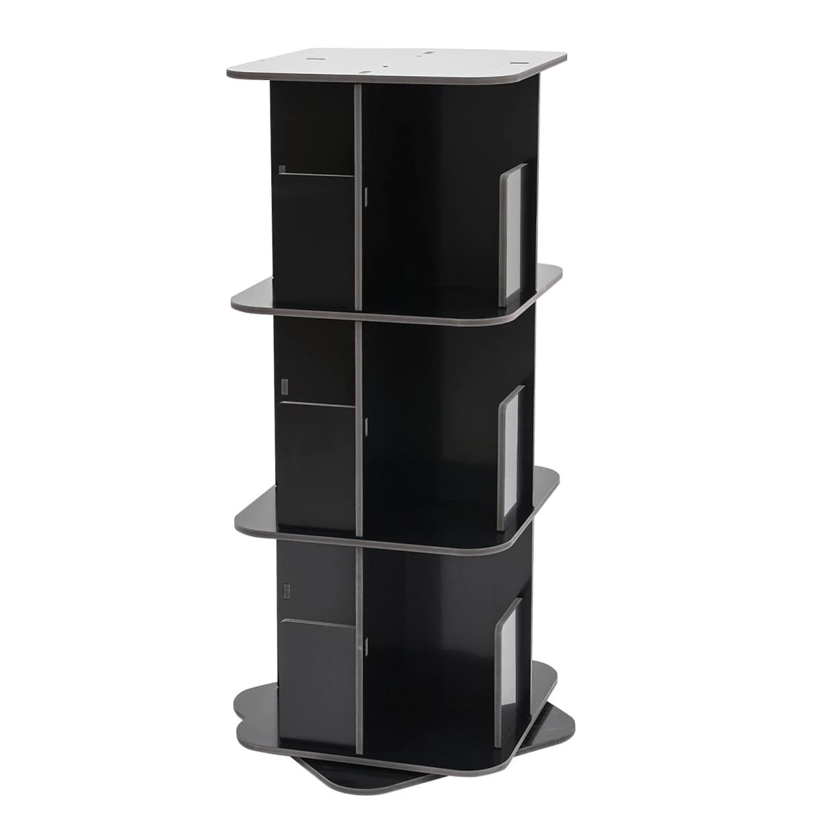 39*39*97 cm Rotating Bookshelf 3 Tier 360° Revolving Bookcase Corner PVC Wood Board Bookcase Stackable Bookshelf Organizer Black