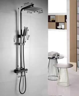 Shower System with Thermostat, Shower Mixer, Rainwater Showerhead, Manual Shower and Chrome Plated Glass Frame, Stainless Steel
