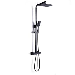 Shower System with Thermostat, Shower Mixer, Rainwater Showerhead, Manual Shower and Chrome Plated Glass Frame, Stainless Steel
