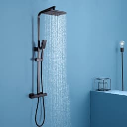 Shower System with Thermostat, Shower Mixer, Rainwater Showerhead, Manual Shower and Chrome Plated Glass Frame, Stainless Steel