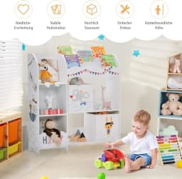 3-Tier Children's Shelf, Freestanding Nursery Shelf with 5 Compartments & 2 Storage Boxes,93 x 30 x 102 cm (Tier Pirate)