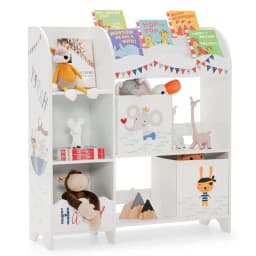 3-Tier Children's Shelf, Freestanding Nursery Shelf with 5 Compartments & 2 Storage Boxes,93 x 30 x 102 cm (Tier Pirate)