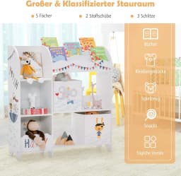 3-Tier Children's Shelf, Freestanding Nursery Shelf with 5 Compartments & 2 Storage Boxes,93 x 30 x 102 cm (Tier Pirate)