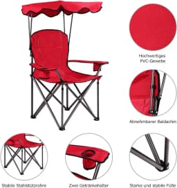 Camping Chair with Sun Canopy, Fishing Chair with Drink Holder, Folding Chair with Carry Bag, Folding Chair 120 kg Load Capacity