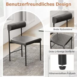 Set of 2 Dining Room Chairs, Kitchen Chairs Made of PVC Leather with Padded Backrest & U-shaped Seat, Shell Chairs