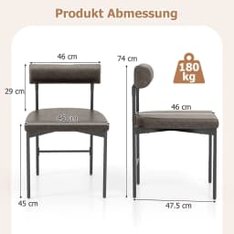Set of 2 Dining Room Chairs, Kitchen Chairs Made of PVC Leather with Padded Backrest & U-shaped Seat, Shell Chairs