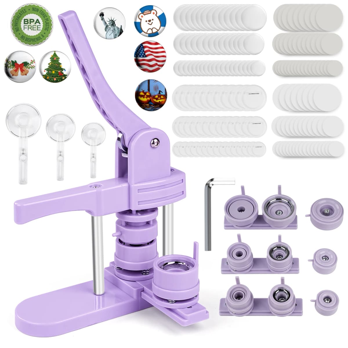 3 in 1 DIY Pin Button Maker Machine 25/32/58mm Badge Press Machine with 300pcs Button Parts Easy to Use Save Time and Energy