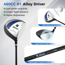 Men's Complete Golf Clubs Set, Includes 460CC #1 Driver, #3 Fairway, #4 Hybrid, #6, #7, #8, #9 & #P Irons, Putter, 3 Head Covers