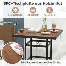 Bistro table with umbrella hole, garden table with wood look tabletop, square balcony table for garden, 70 x 70 x 102 cm