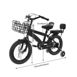 14" Kids Bike Adjustable Children's Bicycle Load 60kg w/Training Wheels+Basket+Backrest Rear Seat for 3-7 Year Old (White/Black)