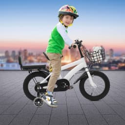 14" Kids Bike Adjustable Children's Bicycle Load 60kg w/Training Wheels+Basket+Backrest Rear Seat for 3-7 Year Old (White/Black)