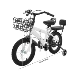 14" Kids Bike Adjustable Children's Bicycle Load 60kg w/Training Wheels+Basket+Backrest Rear Seat for 3-7 Year Old (White/Black)