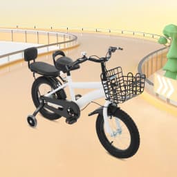 14" Kids Bike Adjustable Children's Bicycle Load 60kg w/Training Wheels+Basket+Backrest Rear Seat for 3-7 Year Old (White/Black)