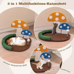 Mushroom Scratching Tree, Cat Tree with Cat Bed & Sisal Scratching Board & Badminton & Headrest, 59 x 49 x 43 cm, Colorful