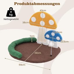 Mushroom Scratching Tree, Cat Tree with Cat Bed & Sisal Scratching Board & Badminton & Headrest, 59 x 49 x 43 cm, Colorful