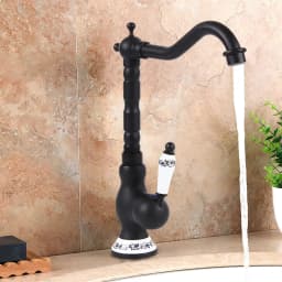 Bathroom Antique Retro Bathroom Sink Mixer Tap Single Lever Mixer Tap Made of Brass, Hot and Cold Taps, G3/8 Inlet Hose, Black