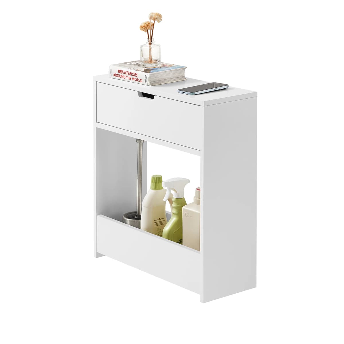 SoBuy BZR48-W niche shelf niches wardrobe narrow shelf bathroom wardrobe bathroom wardrobe with 1 open shelf and 1 flap White