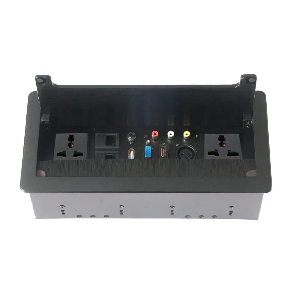 Clamshell Desktop Socket Multimedia Socket Embedded Power Strip With Network/Video/Audio/VGA/HDMI/USB/XLR Brush Power Outlet Box