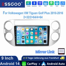 ESSGOO 9" HD Touch screen Android 14 For Volkswagen VW Tiguan Golf Plus 2010-2016 Car stereo radio GPS NAVI SWC RDS WIFI BT USB
