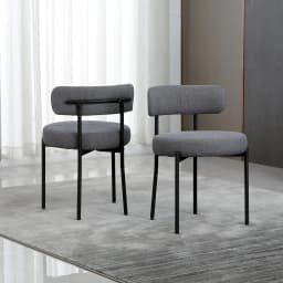 Dining Chairs Set of 2, Mid-Century Modern Dining Chairs, Curved Backrest Round Upholstered Sherpa Dining Chair with  Metal Legs