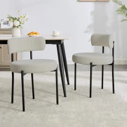 Dining Chairs Set of 2, Mid-Century Modern Dining Chairs, Curved Backrest Round Upholstered Sherpa Dining Chair with  Metal Legs
