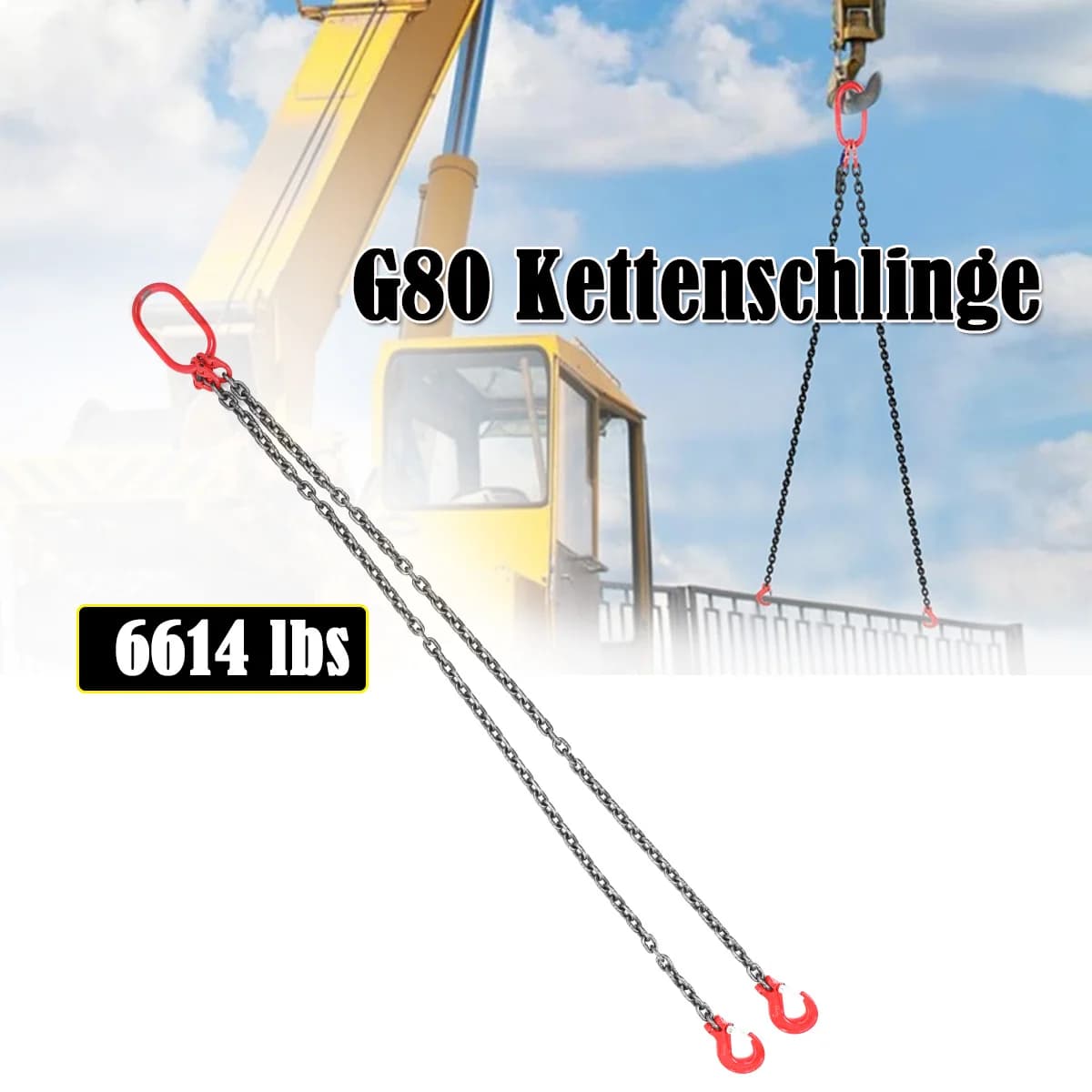 3 Tons Lifting Chain Sling Adjustable for Mines Ports Buildings Working 2m Hook Rigging Iron Chain Lifting Chain