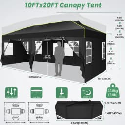 3x6m Folding Gazebo Event Canopy Pop Up Waterproof Party Tent With 6 Side Wall UV Protect For Garden Outdoor Commercial Wedding