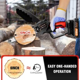 700W 21V Battery Power Chainsaw 6 Inch, 1.5Ah Battery, Pure Copper Motor, 3500 RPM, 2 X Alloy Steel Chains, for Cutting Pruning