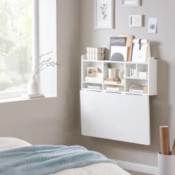 SoBuy FWT07-II-W Wall folding table with integrated shelf wall cabinet kitchen table dining table White BHT approx. 90x78x60cm