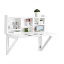 SoBuy FWT07-II-W Wall folding table with integrated shelf wall cabinet kitchen table dining table White BHT approx. 90x78x60cm