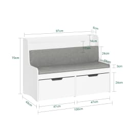 Sobuy Kmb66-W Kids' Bench Seat with Bookshelf Toy Chest Storage Box with Wheels Shoe Bench with Seat Cushion