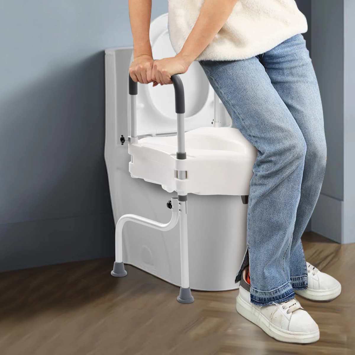 Durable 3-in-1 Tub Handrail, Toilet Booster, and Seat, Adjustable Height for Safety and Comfort