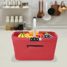 Foldable Shopping Basket Shopping Basket with Padded Handle and Zip Pocket for Shopping, Picnics & Storage