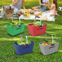 Foldable Shopping Basket Shopping Basket with Padded Handle and Zip Pocket for Shopping, Picnics & Storage