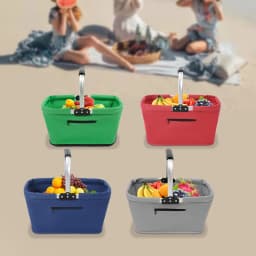Foldable Shopping Basket Shopping Basket with Padded Handle and Zip Pocket for Shopping, Picnics & Storage
