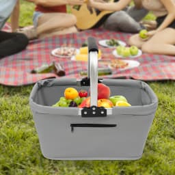 Foldable Shopping Basket Shopping Basket with Padded Handle and Zip Pocket for Shopping, Picnics & Storage
