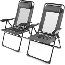 Set of 2 Garden Chairs with Headrest, Folding Chairs with 7-Way Adjustable Backrest, Folding Balcony Chairs, High-Back