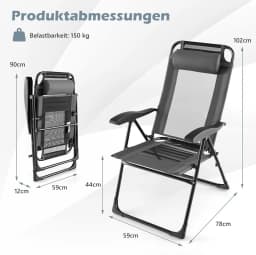Set of 2 Garden Chairs with Headrest, Folding Chairs with 7-Way Adjustable Backrest, Folding Balcony Chairs, High-Back