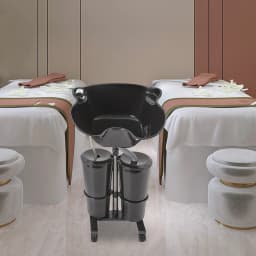Portable Shampoo Basin Adjustable 1.05-1.4m Height, 2x10L Buckets, EU Plug for Salon/Home Hair Washing Comfort