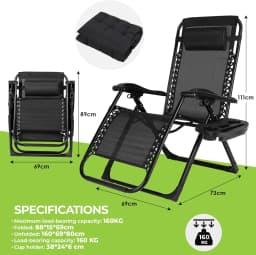Technical fabrics Zero Gravity Chair Water Proof Recliner Lounge Chair Loading 160kg Indoor / Outdoor, Reclining Camping Chair