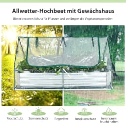 3-in-1 Greenhouse with Raised Bed,PVC Film,with Two Windows,Rectangular Cold Frame,in the Garden,Patio and Balcony,180x90x91cm