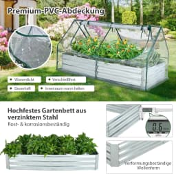 3-in-1 Greenhouse with Raised Bed,PVC Film,with Two Windows,Rectangular Cold Frame,in the Garden,Patio and Balcony,180x90x91cm