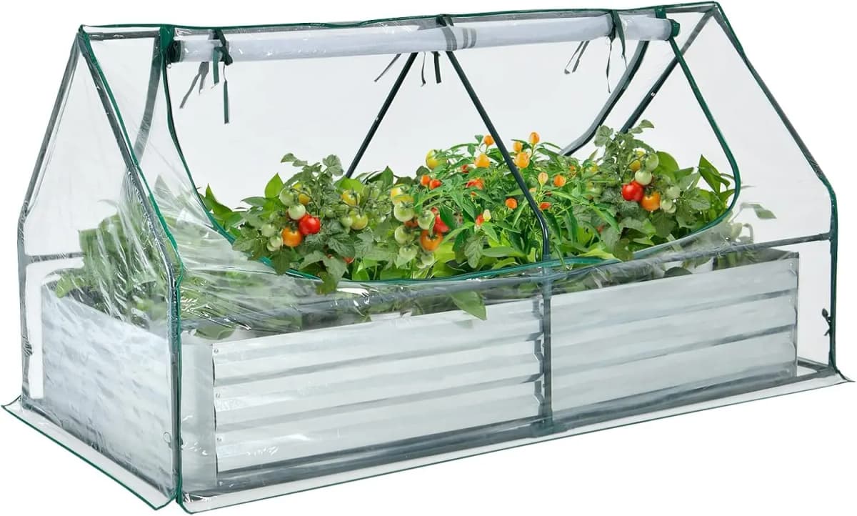 3-in-1 Greenhouse with Raised Bed,PVC Film,with Two Windows,Rectangular Cold Frame,in the Garden,Patio and Balcony,180x90x91cm