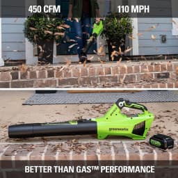 Greenworks 24V Leaf Blower Brushless Motor 110 MPH / 450 CFM / 125+ Compatible Tools Axial Cordless Blower with 4Ah Battery